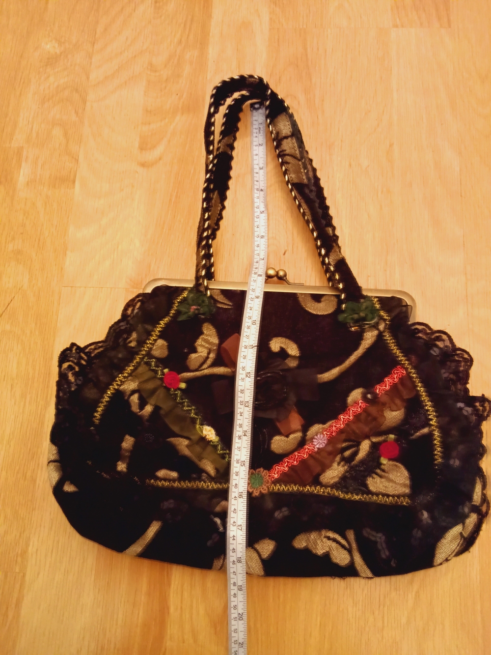Vintage Chiflower  Lace Tapestry Ribbon Metal Frame Bag Boho Cottagecore  Purse - Picture 14 of 16